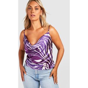 boohoo Plus Satin Zebra Print Cowl Neck Cami Top