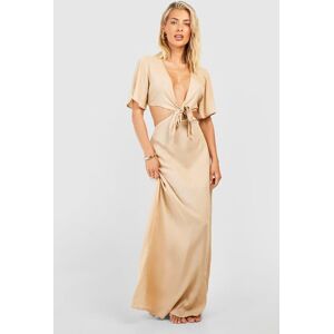 boohoo Linen Look Tie Beach Maxi Dress