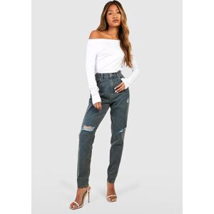 boohoo Basics High Waisted Ripped Mom Jeans