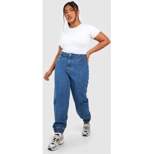 boohoo Plus Basics High Waisted Denim Boyfriend Joggers