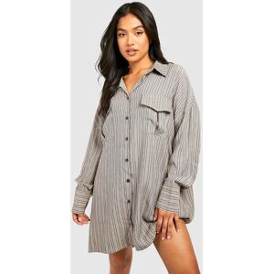 boohoo Petite Stripe Pocket Detail Oversized Shirt Dress