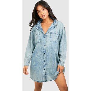 boohoo Petite Acid Wash Denim Shirt Dress