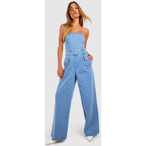 boohoo Bandeau Wide Leg Denim Jumpsuit