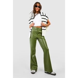 boohoo Leather Look High Waisted Flared Trousers