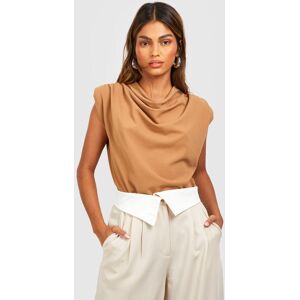 boohoo Cowl Neck Crepe Shoulder Pad Blouse