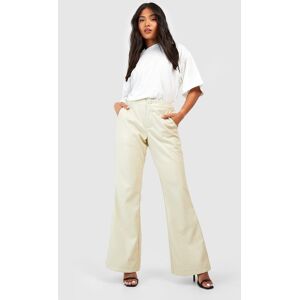 boohoo Petite Leather Look High Waisted Flared Trousers