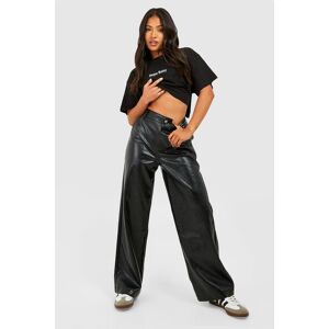 boohoo Petite Croc Faux Leather Wide Leg Trousers