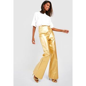 boohoo Matte Metallic Leather Look Flared Trousers