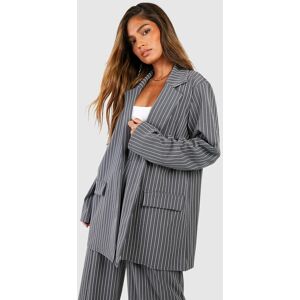 boohoo Crepe Pinstripe Oversized Fit Blazer