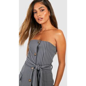 boohoo Crepe Pinstripe Tie Waist Longline Bandeau