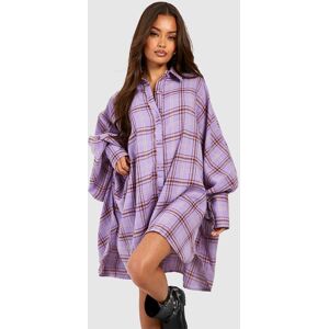 boohoo Check Balloon Sleeve Oversized Shirt Dress