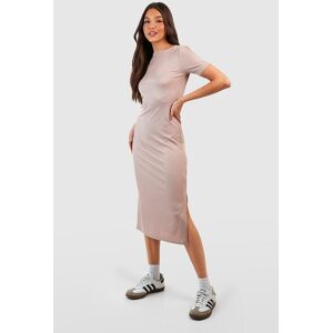 boohoo Ribbed Split Detail Midi T-shirt Dress