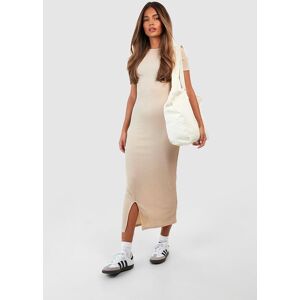 boohoo Ribbed Split Detail Midaxi T-shirt Dress