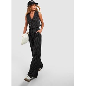 boohoo Pinstripe Tie Waist Tailored Wide Leg Trousers