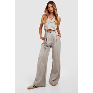 boohoo Pinstripe Tie Waist Tailored Wide Leg Trousers