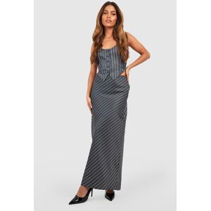 boohoo Satin Pinstripe Mid Rise Maxi Skirt