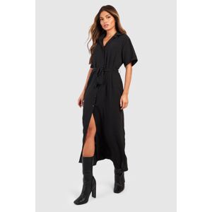 boohoo Hammered Pocket Detail Tie Waist Shirt Dress