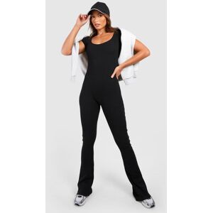 boohoo Tall Premium Rib Cap Sleeve Flared Leg Unitard