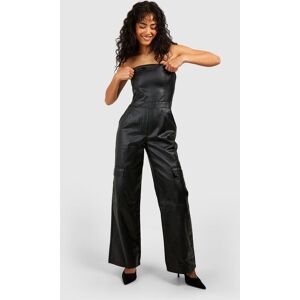 boohoo Pu Coated Cargo Pocket Bandeau Denim Jumpsuit