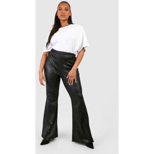 boohoo Plus Wet Look High Waisted Flared Trousers