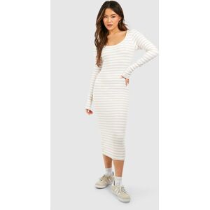 boohoo Scoop Neck Stripe Rib Midi Dress