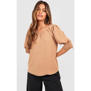 boohoo Hammered Puff Sleeve Blouse