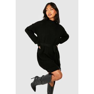 boohoo High Neck Belted Knitted Mini Dress