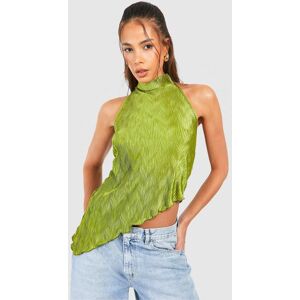 boohoo Plisse Halterneck Asymmetric Top