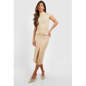 boohoo Crepe High Neck Pocket Detail Midi Dress