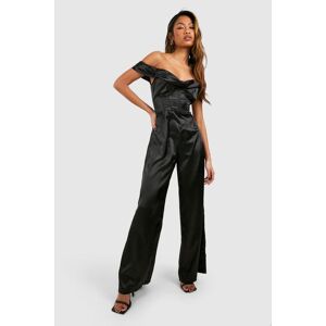 boohoo Satin Corset Drape Sleeve Wide Leg Jumpsuit