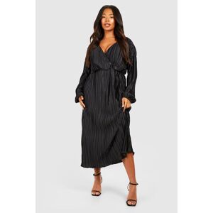 boohoo Plus Wide Plisse Wrap Midaxi Dress