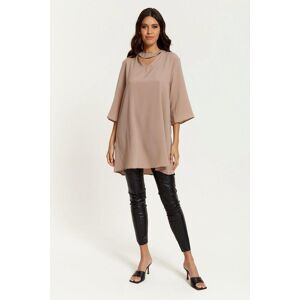 HOXTON GAL Oversized Neck Detailed Tunic with 3/4 Sleeves