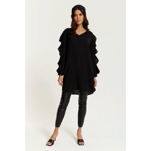HOXTON GAL Oversized V Neck Frilled Front Tunic with Long Sleeves
