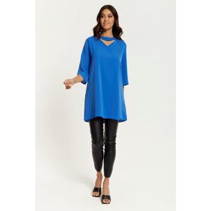 HOXTON GAL Oversized Neck Detailed Tunic with 3/4 Sleeves