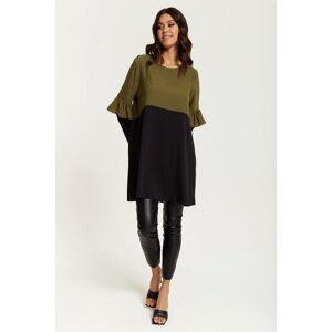 HOXTON GAL Colour Block Satin Tunic with Frill Detailed with Sleeves