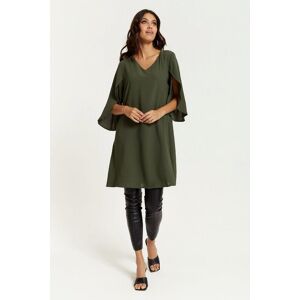 HOXTON GAL Oversized V Neck Detailed Satin Tunic with Split Sleeves