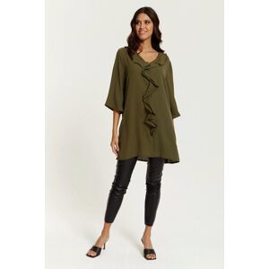 HOXTON GAL Oversized 3/4 Sleeves Ruffle Detailed Tunic