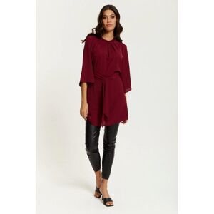 HOXTON GAL Tie Waisted Ruffle Neck Tunic with 3/4 Sleeves