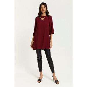 HOXTON GAL Oversized Neck Detailed Tunic with 3/4 Sleeves