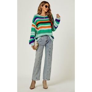 FS Collection Orange Blue Yellow Black Stripe Relaxed Knit Jumper Top In Green