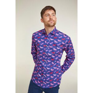 Double Two Navy Horse Print Navy Floral Print Long Sleeve Casual Shirt