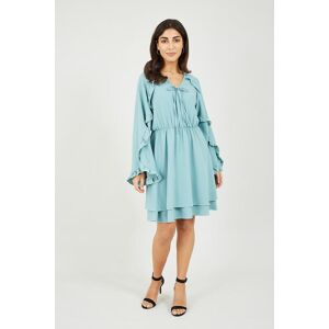 Mela Teal Frill Sleeve Detail Skater Dress