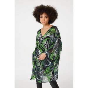 Izabel London Leaf Print Sheer Oversize Tunic