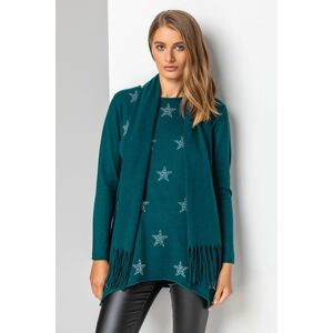 Roman Star Print Knitted Tunic with Tassel Scarf