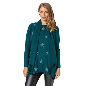 Roman Star Print Knitted Tunic with Tassel Scarf