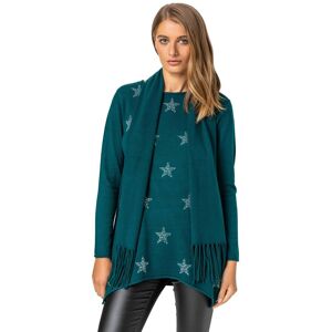 Roman Star Print Knitted Tunic with Tassel Scarf