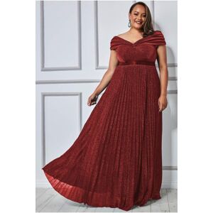 Goddiva Bardot Pleated Skirt Maxi Dress