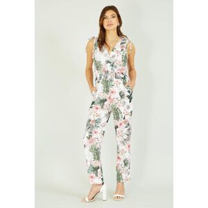 Mela Ivory Palm Print Wrap Jumpsuit With Pockets