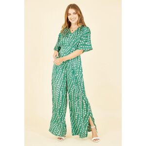 Yumi Green Abstract Print Kimono Sleeve Jumpsuit