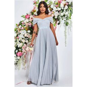 Goddiva Bardot Pleated Skirt Maxi Dress